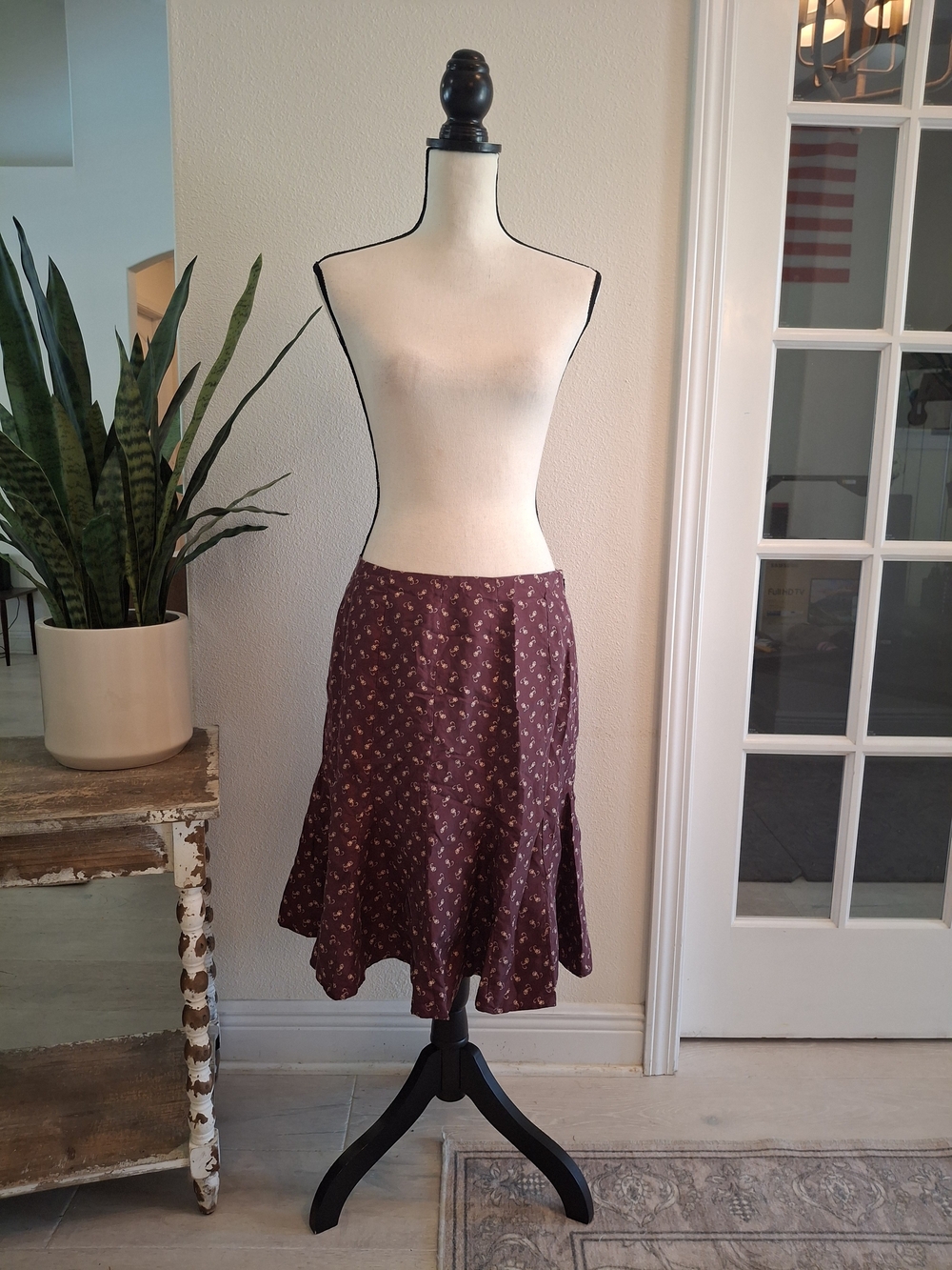 Vintage GAP Plum Floral Midi Skirt Silk Y2K